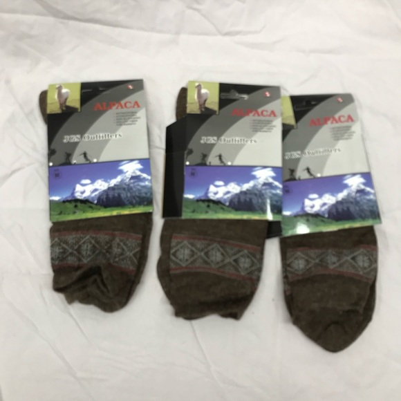 Alpaca 🦙 Socks Brown Fair Isle Nordic M Lot of 3 Made in Peru - Picture 2 of 13
